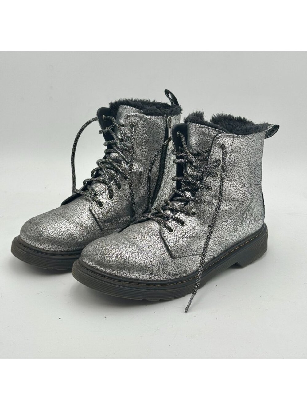 Doc Martens 1460 Serena Faux Fur Lined Metallic Boots L7/M6 Lace Up Combat